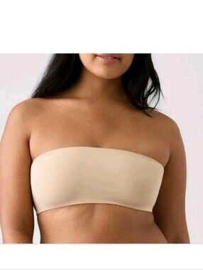 True & Co. Convertible Bandeau Bra size XL Beige Strapless or Multiway Cozy Soft